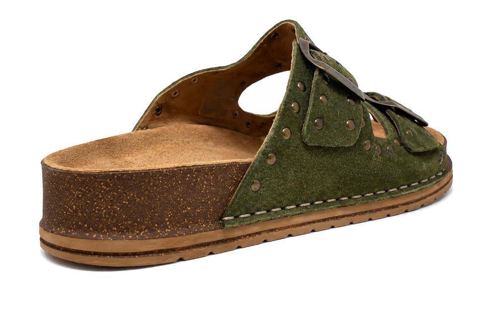 Sandalias mujer Walk & Fly Dover 47813 verde | Sandalias de piel cómodas con hebilla