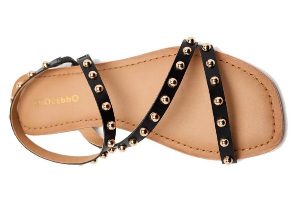 Sandalias Planas Gioseppo Necedah 75077 Negras de Piel con Tachas para Mujer