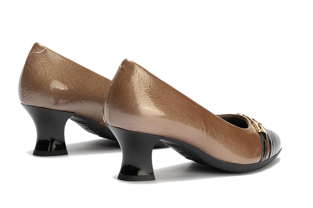 Zapatos de Tacón Cómodo Pitillos 11682 Negro Topo Mujer – Zapatos de fiesta de Piel Elegante