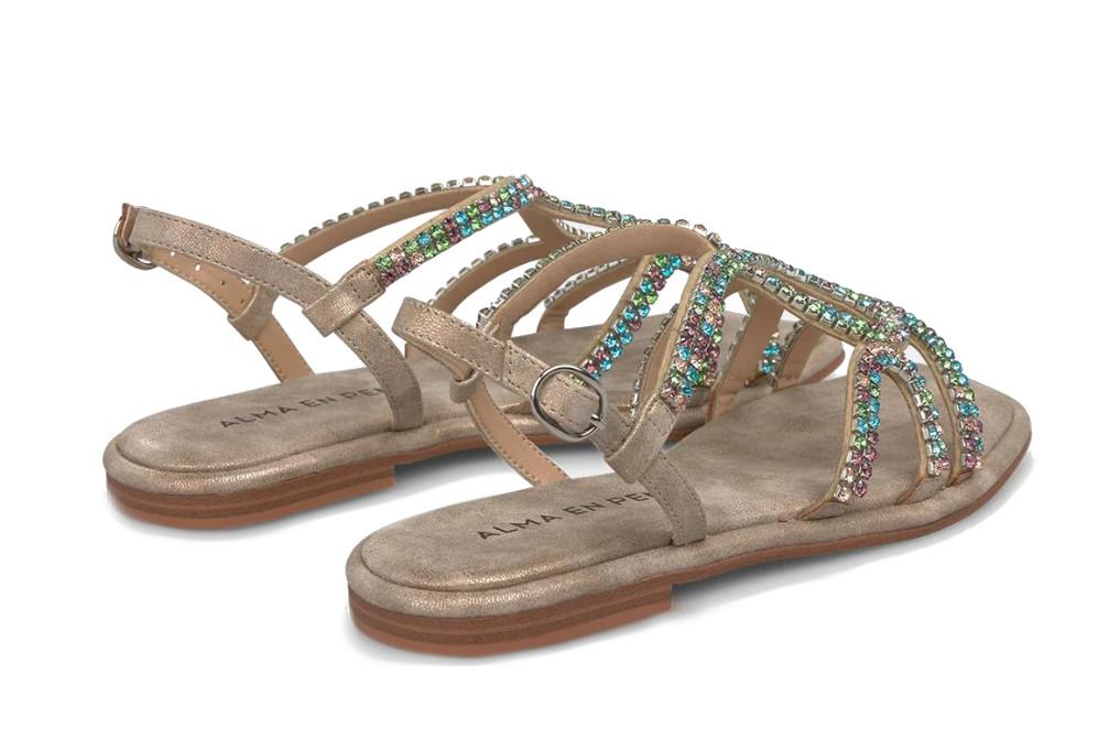 Sandalias Planas Alma en Pena V2651514 Metalizadas con Tiras y Punta Cuadrada