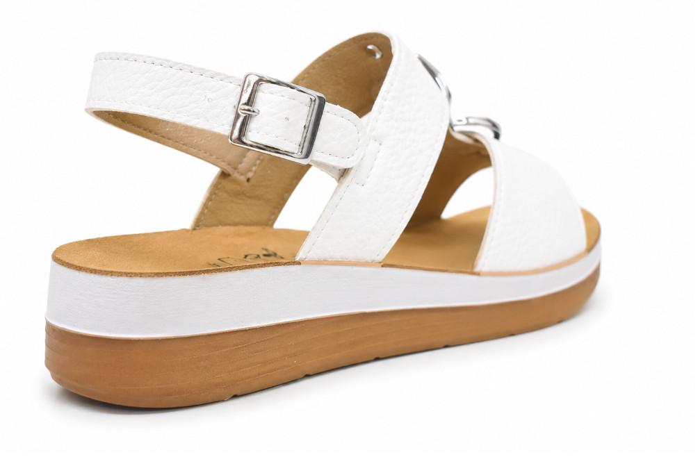 Sandalia con cuña confort Inblu FT000031 Blanca con Planta de Piel y Cadena Decorativa para mujer