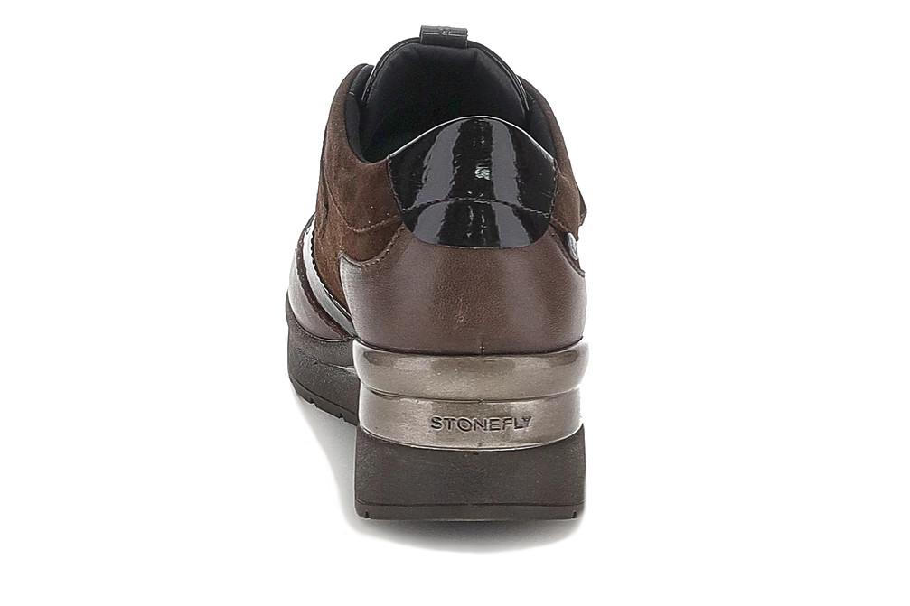 Zapatos mujer Stonefly Cream 68 café con tira adherente y strass