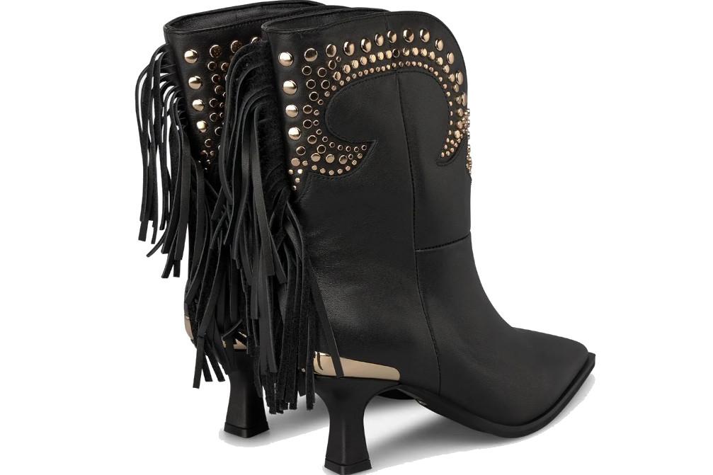 Botines cowboy de piel Alma en Pena I260352 negros con flecos