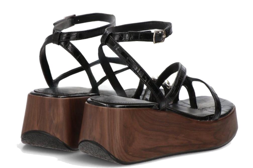 Sandalia de dedo con cuña media ISTERIA 1112 Negro para mujer| Comodidad y Estilo para Verano