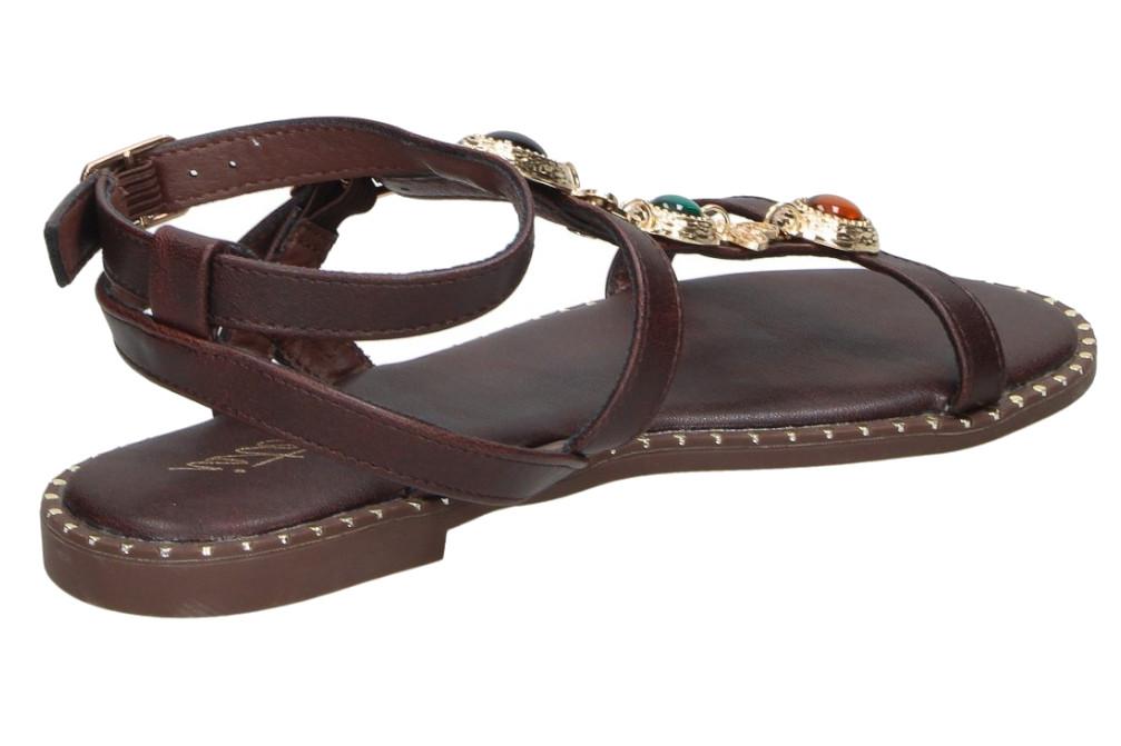 Sandalias planas romanas Isteria 1121 Marrón Chocolate para mujer | Sandalias Veganas con Hebilla