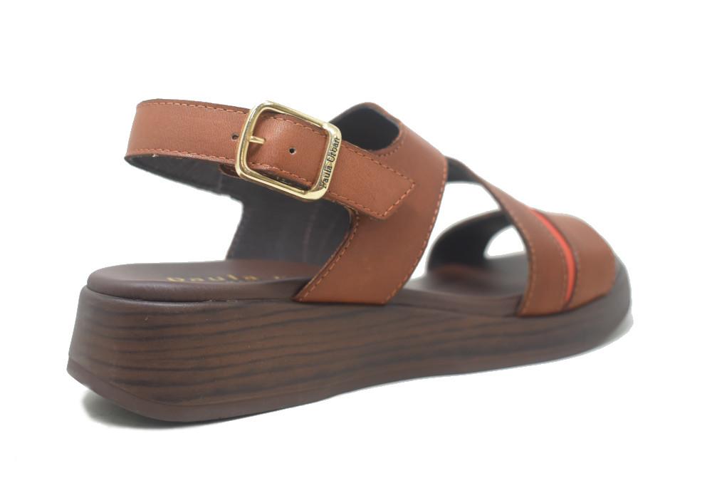Sandalia de mujer Paula Urban 30-2022 avellana de Piel con Cuña Media 3,5 cm