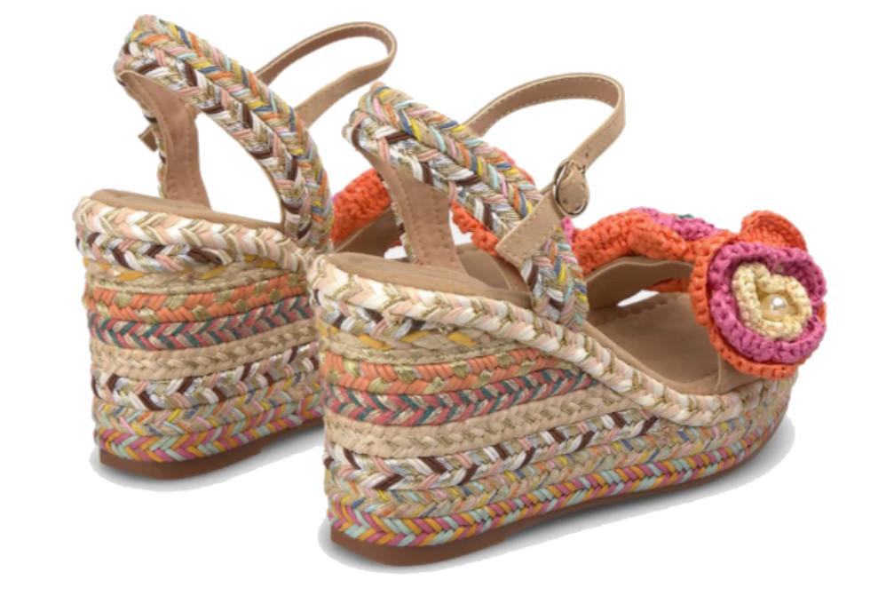 Sandalias con Cuña Alma en Pena V2651203 Siena de Esparto con Bordado Floral