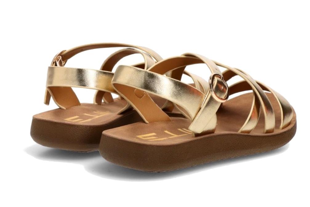 Sandalia planas ETIKA 10129 en oro para mujer | Sandalia cómoda de Tiras con Hebilla