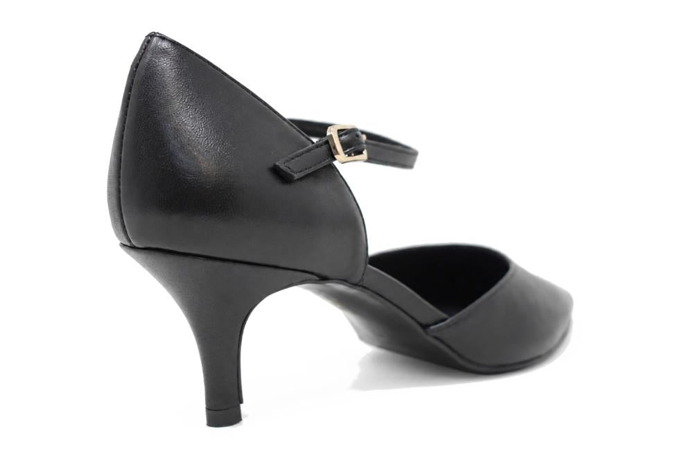 Zapatos de fiesta Joni de mujer en napa negra con pulsera y tacón kitten de 6 cm