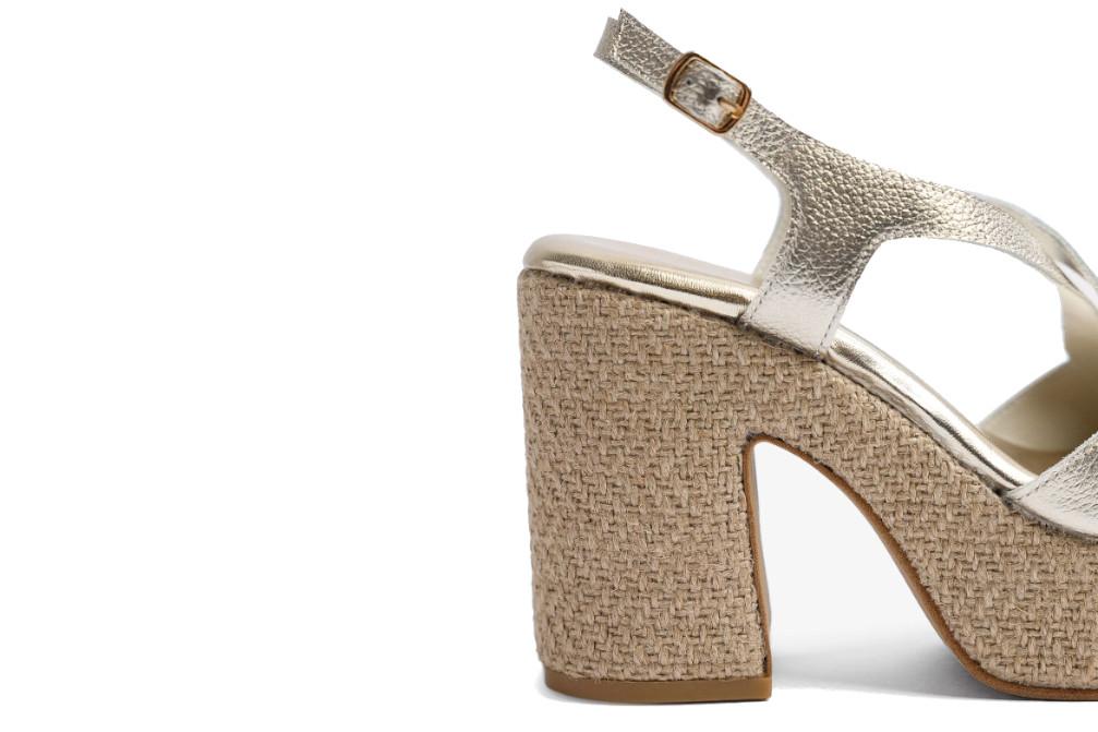 Sandalias de Tacón Popa Balares Laminado Oro Galaxy para Mujer en Piel | Elegancia y Comodidad para fiesta