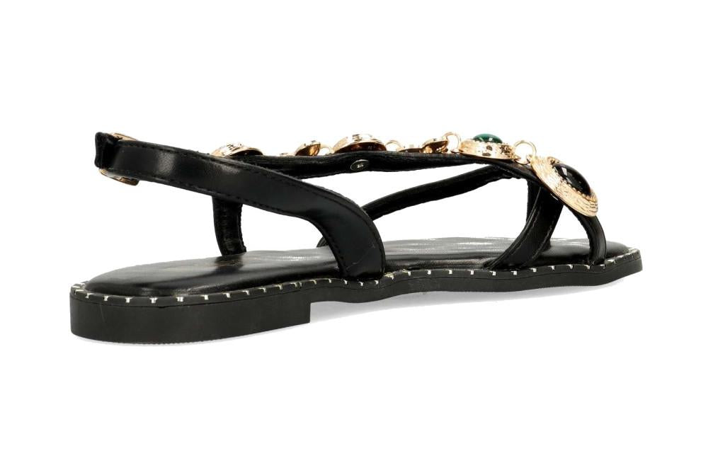Sandalias Planas Mujer Isteria 1124 Negras | Sandalias Veganas con Hebilla y Máximo Confort