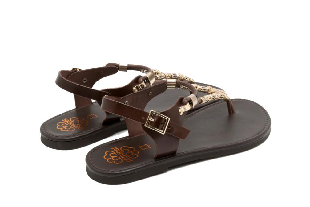 Sandalias Planas de dedo  Porronet Ada Mujer Piel Moka – Estilo Étnico y Confort Artesanal