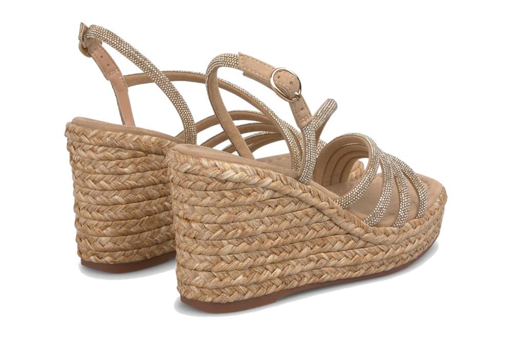 Sandalias con cuña alta Alma en Pena V2651109 para mujer en arena con Pedrería – Esparto