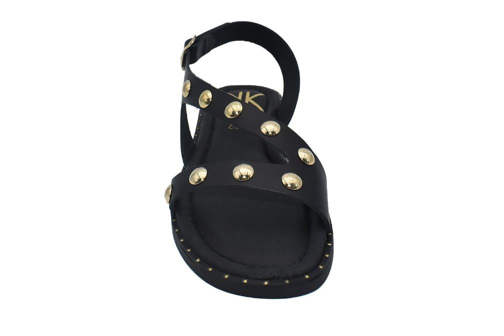 Sandalias Planas de Piel Cokketa 145 en negro con Hebilla para Mujer