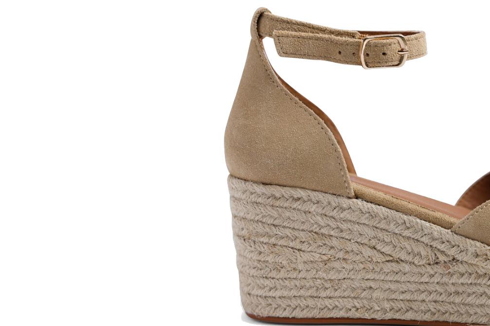 Alpargatas con cuña Popa Cantalar en color beige-Sandalia de Piel con Yute Natural y Hebilla Ajustable