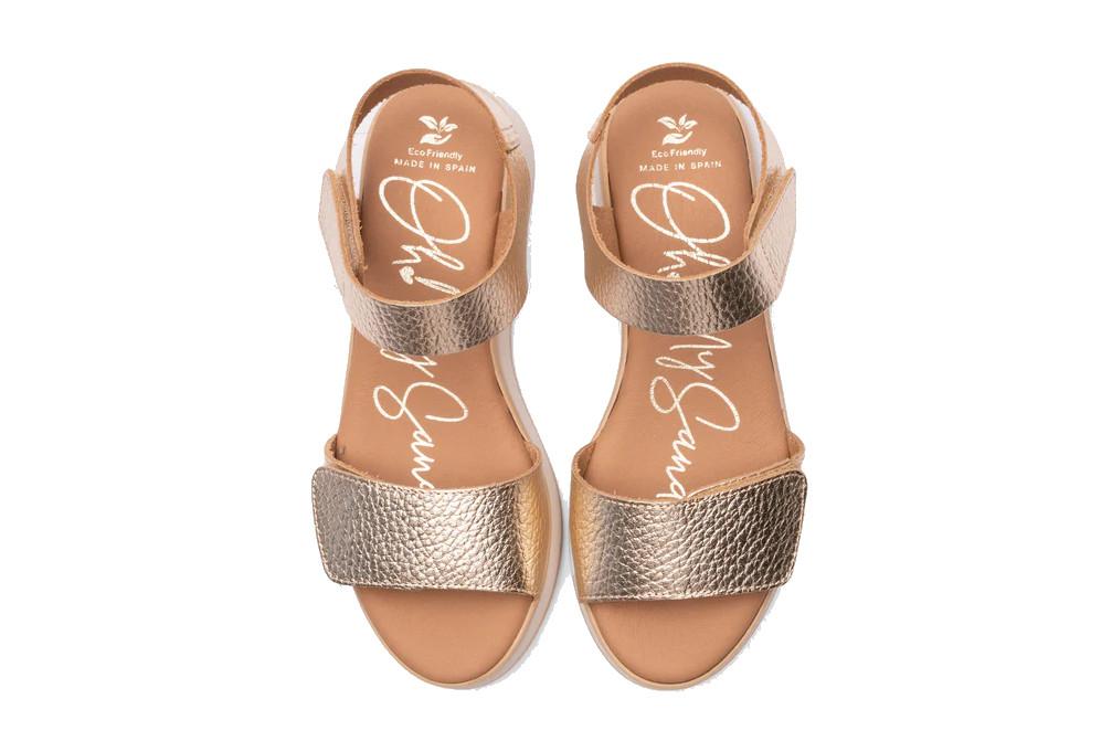 Sandalias de Cuña  Oh! My Sandals Selene 5942 Champán para mujer – Cómodas, Planta Acolchada y Ajuste Regulable