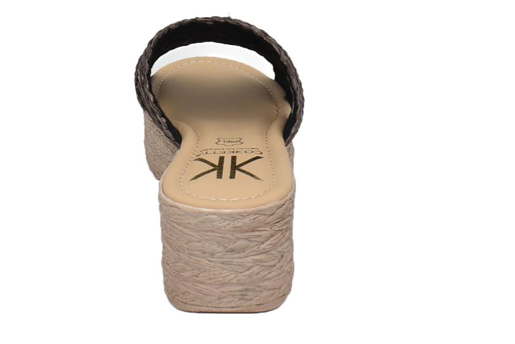 Sandalias Mule Cokketa 330 marrón Mujer | Pala Cruzada de Rafia con Plataforma y Plantilla Gel