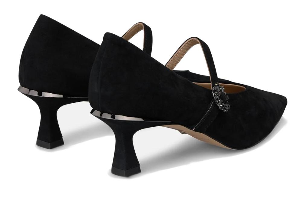 Zapato de Tacón Alma en Pena I260222 Negro de Ante con Hebilla Flor Mujer - Zapatos de fiesta