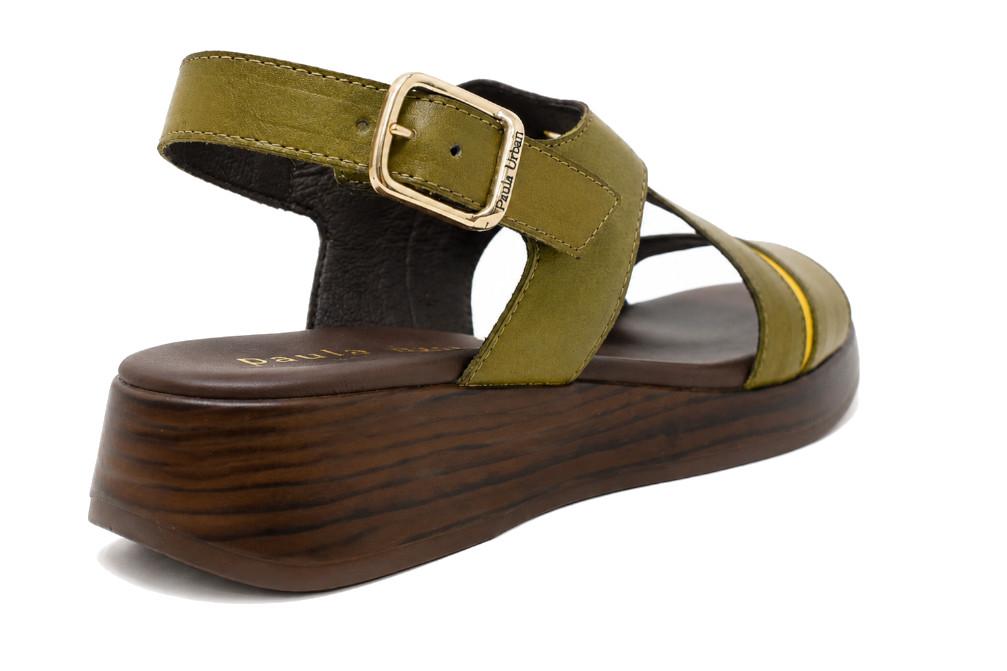 Sandalia de mujer Paula Urban 30-2022 Caqui de Piel con Cuña Media 3,5 cm