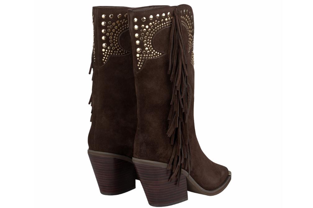 Botas cowboy de piel Alma en Pena I260716 café con flecos y tachas