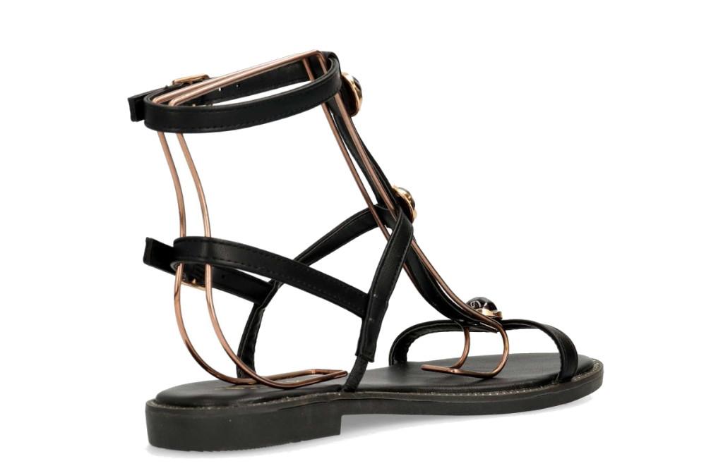 Sandalia Romana Mujer ISTERIA 1175 en negro| Sandalia Plana Confort con Tachas y Pedrería