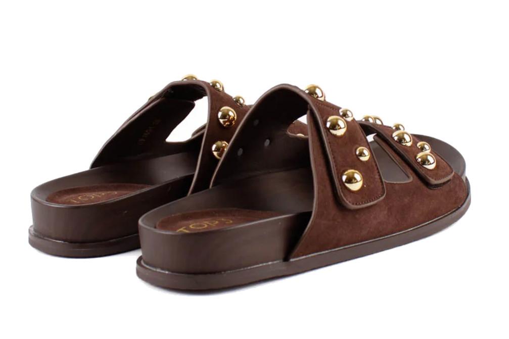 Sandalia bio de ante marrón TOP3 SF1651 para mujer | Con bolas doradas y plantilla anatómica